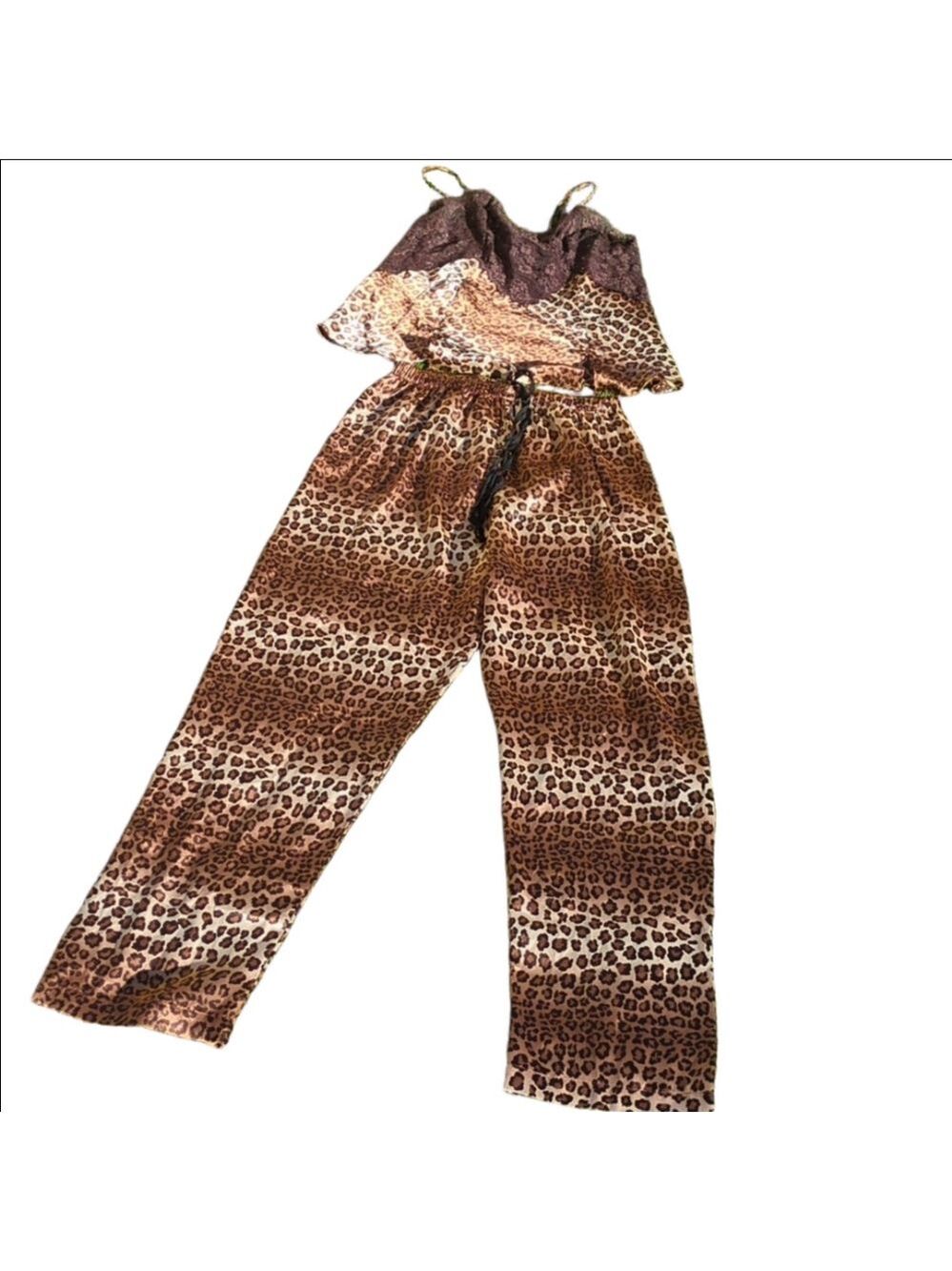 Leopard Print Brown Pajama Set Two-Piece - Size Medium